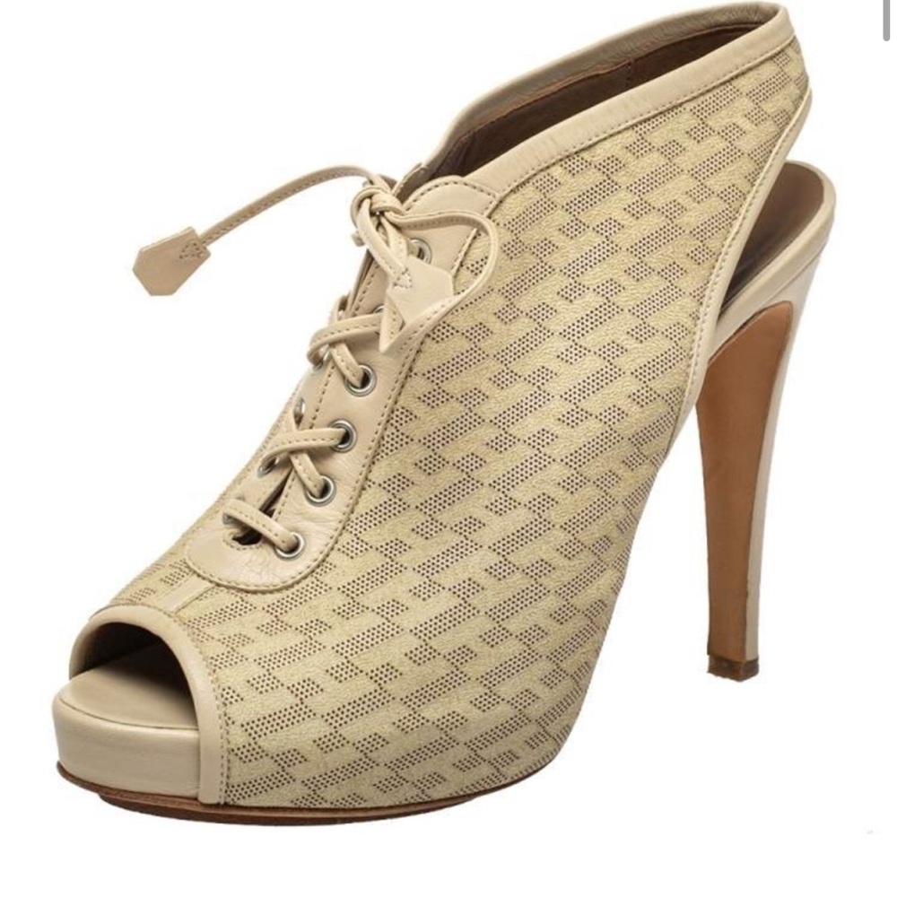 Hermes Beige Perforated Leather Garrigue Peep Toe Booties